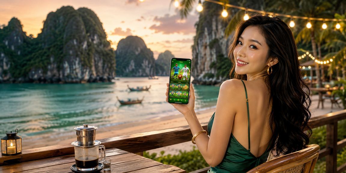 Người dùng Ninh Bình kiểm tra giao dịch nạp rút qua điện thoại tại quán cà phê